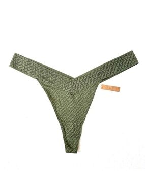 SKIMS Logo Mesh Thong Olive Green Size 4 X
